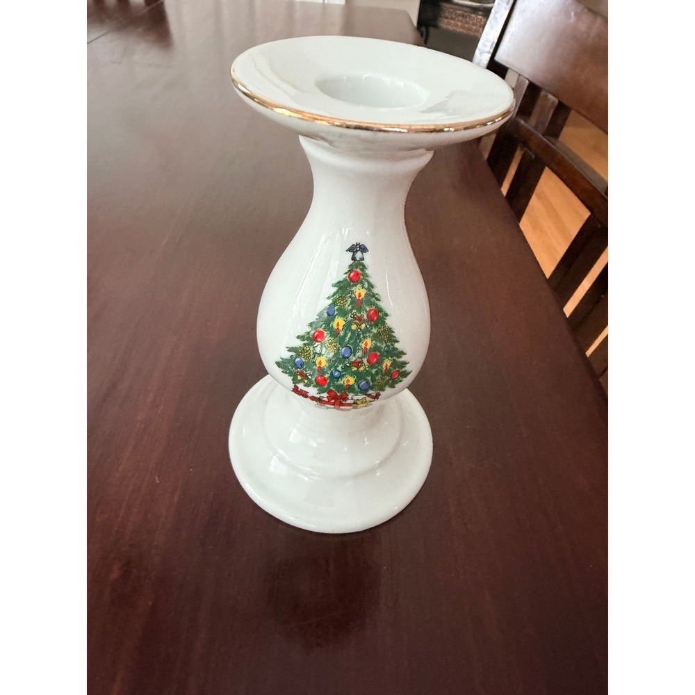 Jamestown‎ China Christmas Treasure Porcelain Candle Stick Gold Trim 1990